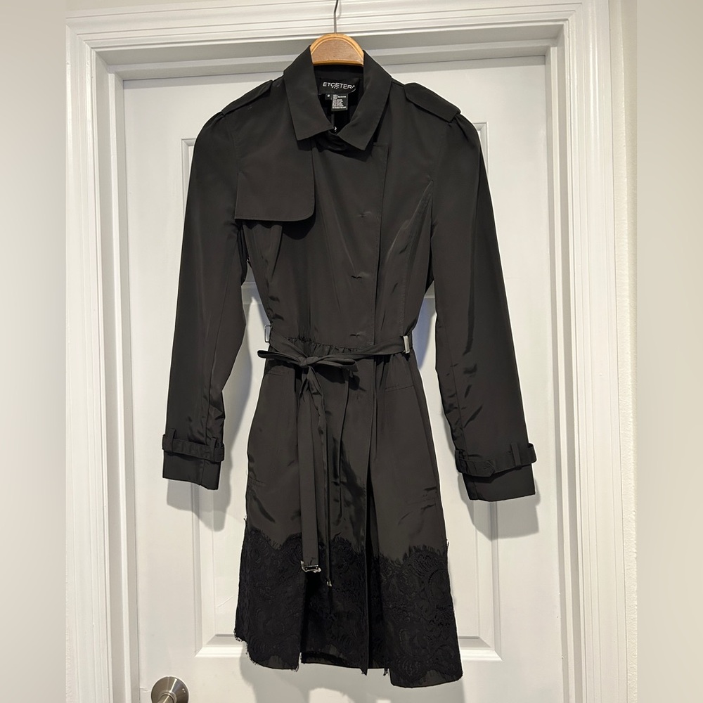 Etcetera black lace trimmed raincoat